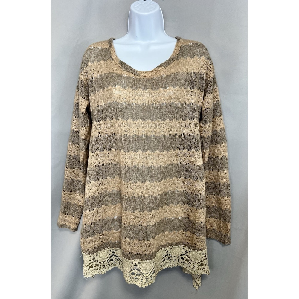 ANTHROPOLOGIE a'reve Sweater Women L Dusty Pink Knit Crochet Open Back Bow Tunic